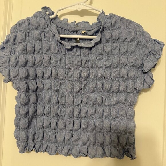 Blue Smocked Ruffle Crop Top - Size 4T - Picture 2 of 4